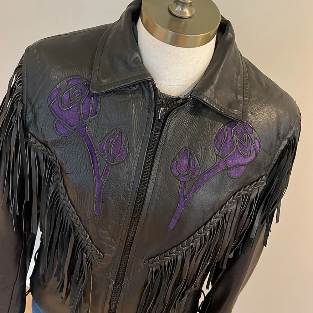 Motor cycle Apparel Industry Shaf collection black leather purple rose M